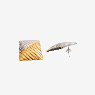 Brinco Dual Square com Mix de Banhos Dourado e Prata