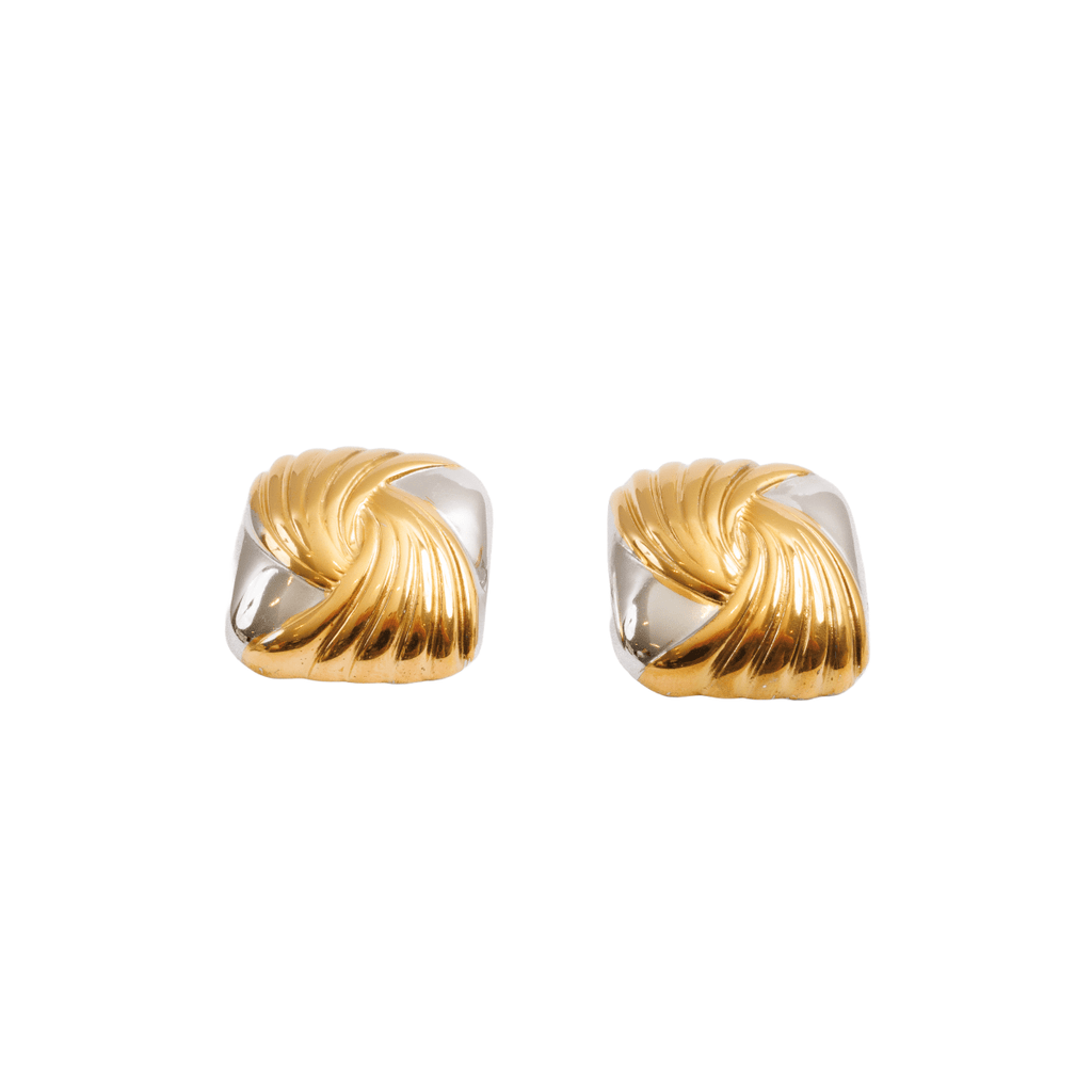 Brinco Spiral Square com Mix de Banhos Dourado e Prata