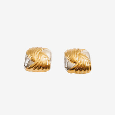 Brinco Spiral Square com Mix de Banhos Dourado e Prata
