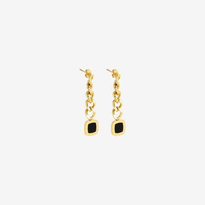 Brincos Sorrento Pendentes Ônix Banhado em Ouro 18K