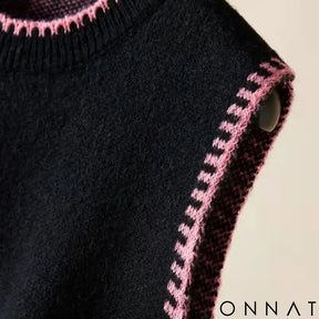 Black Floral Acrylic Knit O-Neck Sleeveless Pullover Women’s Vest Sweater Female Sweaters Tops Woman Clothing Fashion