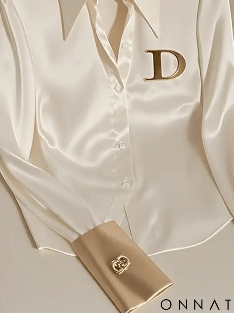 High Quality Fashion Women’s White Satin Shirt Turn Down Collar Long Sleeve Blouses 2024 Autumn New For Women Casual