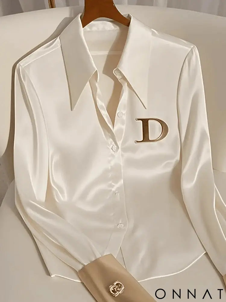 High Quality Fashion Women’s White Satin Shirt Turn Down Collar Long Sleeve Blouses 2024 Autumn New For Women Casual