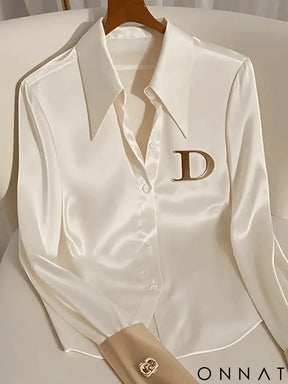 High Quality Fashion Women’s White Satin Shirt Turn Down Collar Long Sleeve Blouses 2024 Autumn New For Women Casual