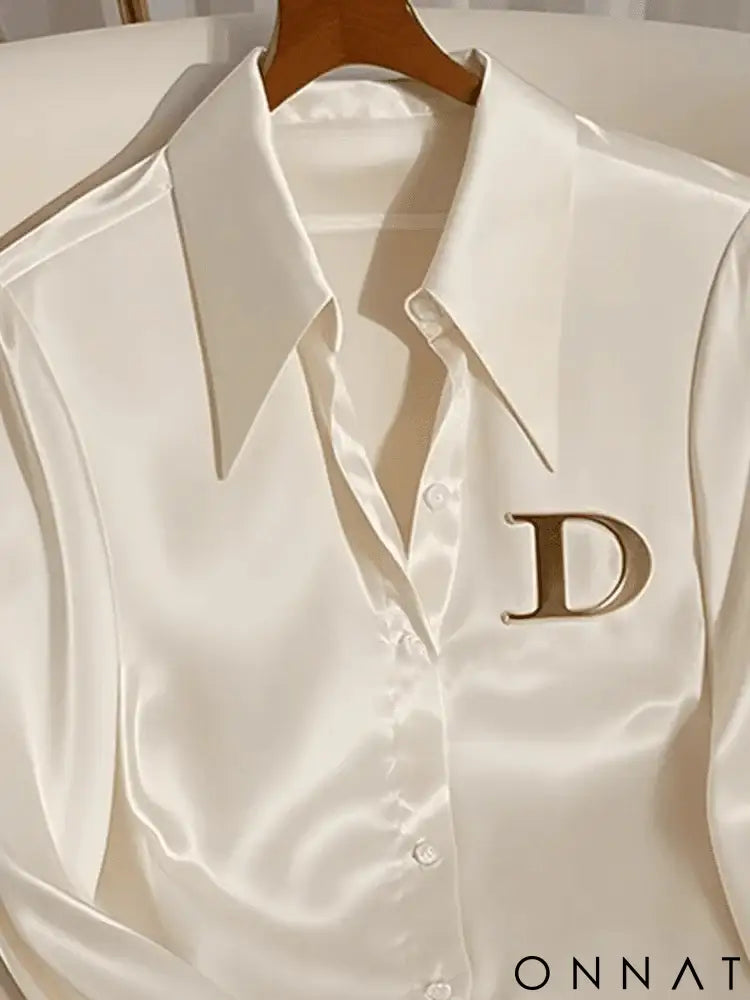 High Quality Fashion Women’s White Satin Shirt Turn Down Collar Long Sleeve Blouses 2024 Autumn New For Women Casual