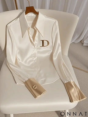 High Quality Fashion Women’s White Satin Shirt Turn Down Collar Long Sleeve Blouses 2024 Autumn New For Women Casual