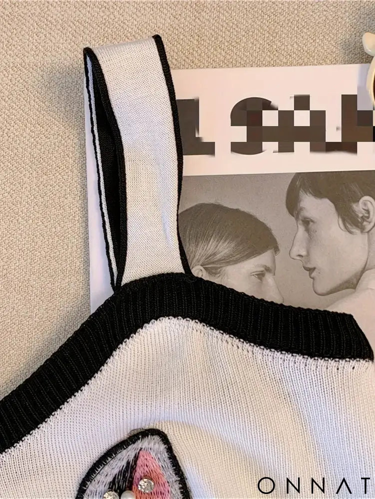 2024 Femali Cat Embroidered Knitted Cami Top Women Y2K Sleeveless Crop Top For Spring & Summer Women’s Clothing