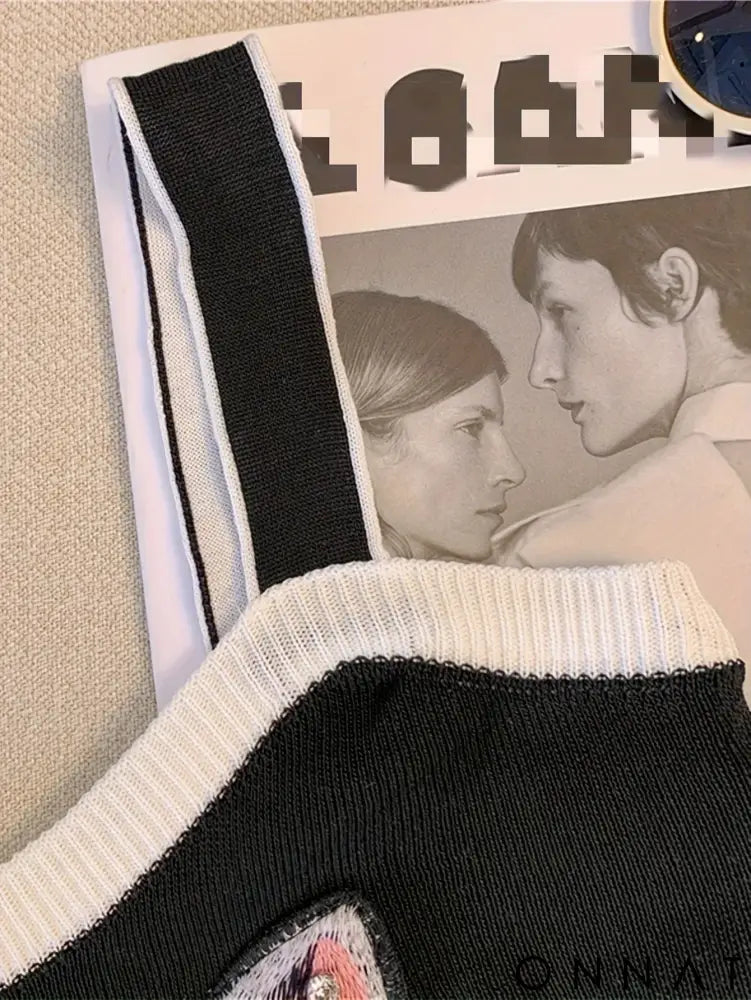 2024 Femali Cat Embroidered Knitted Cami Top Women Y2K Sleeveless Crop Top For Spring & Summer Women’s Clothing