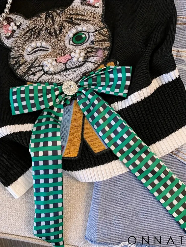 2024 Femali Cat Embroidered Knitted Cami Top Women Y2K Sleeveless Crop Top For Spring & Summer Women’s Clothing