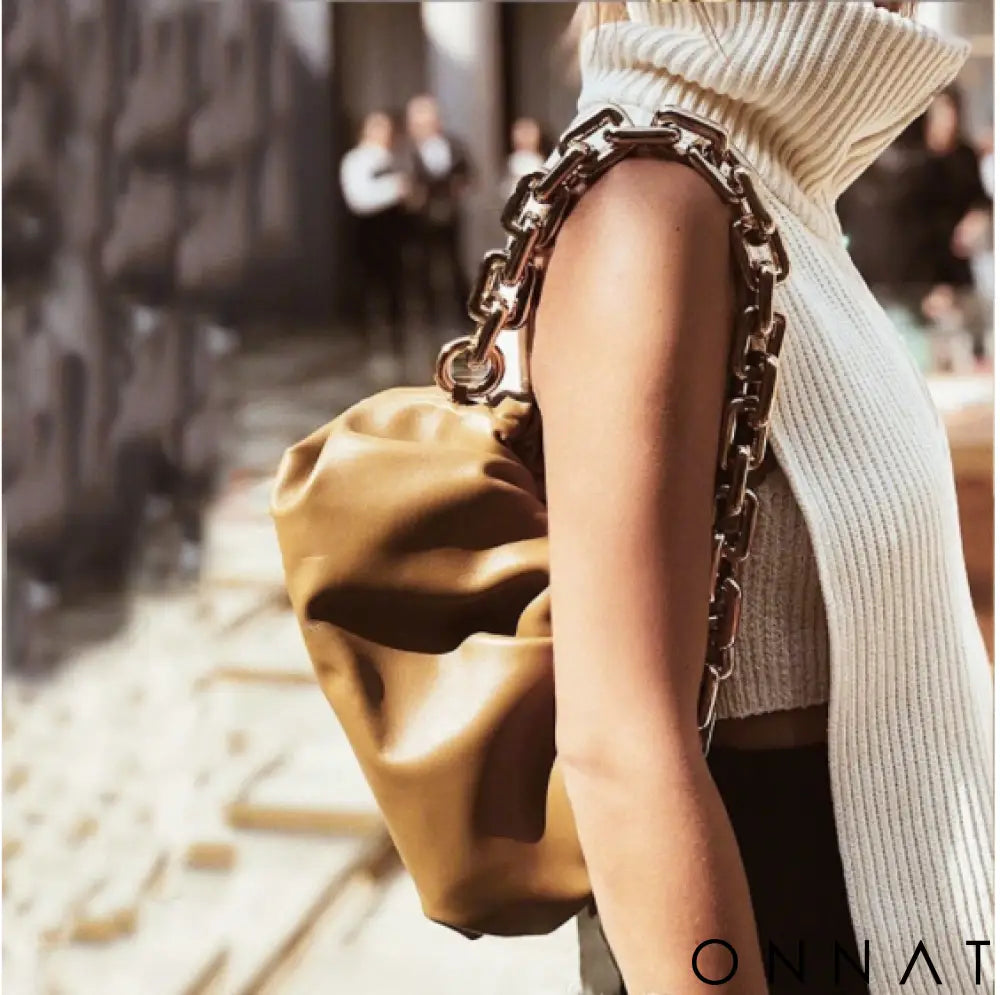 Chain Leather Pouch Womens Handbag Jewelry