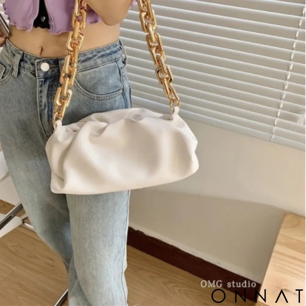 Chain Leather Pouch Womens Handbag Jewelry