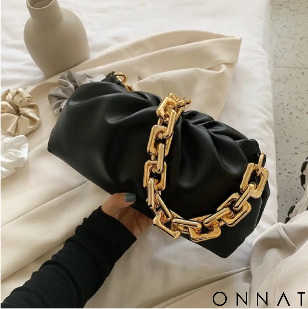 Chain Leather Pouch Womens Handbag Jewelry