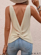 Large back cut and twisted knitted sweater casual sleeveless top for women’s summer sweater for women’s clothing Ivory