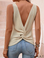 Large back cut and twisted knitted sweater casual sleeveless top for women’s summer sweater for women’s clothing
