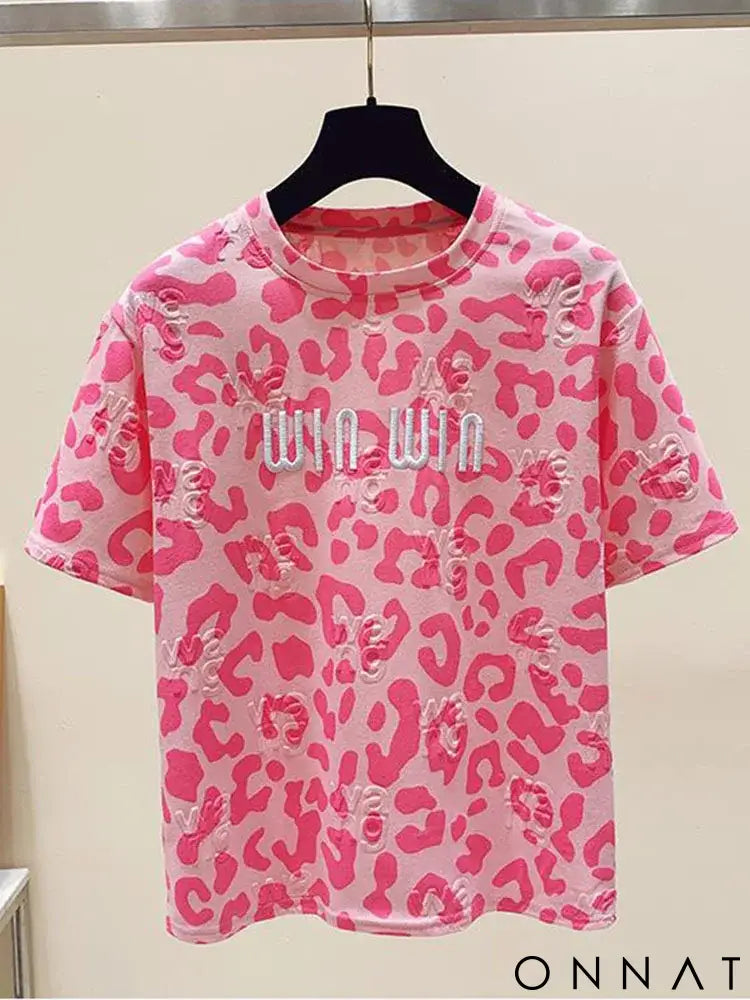 2024 new summer leopard print short sleeved t-shirt for women loose round neck fashionable and chic top trend