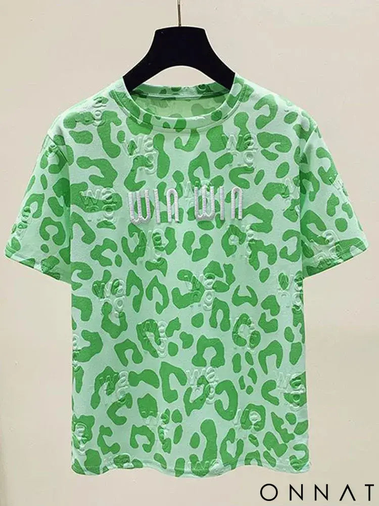 2024 new summer leopard print short sleeved t-shirt for women loose round neck fashionable and chic top trend