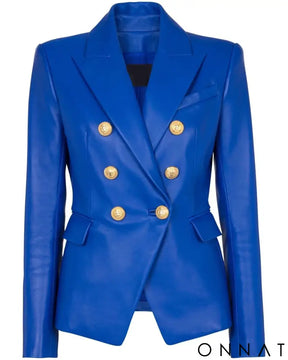 Cobalt Blue Leather Gold Button Blazer