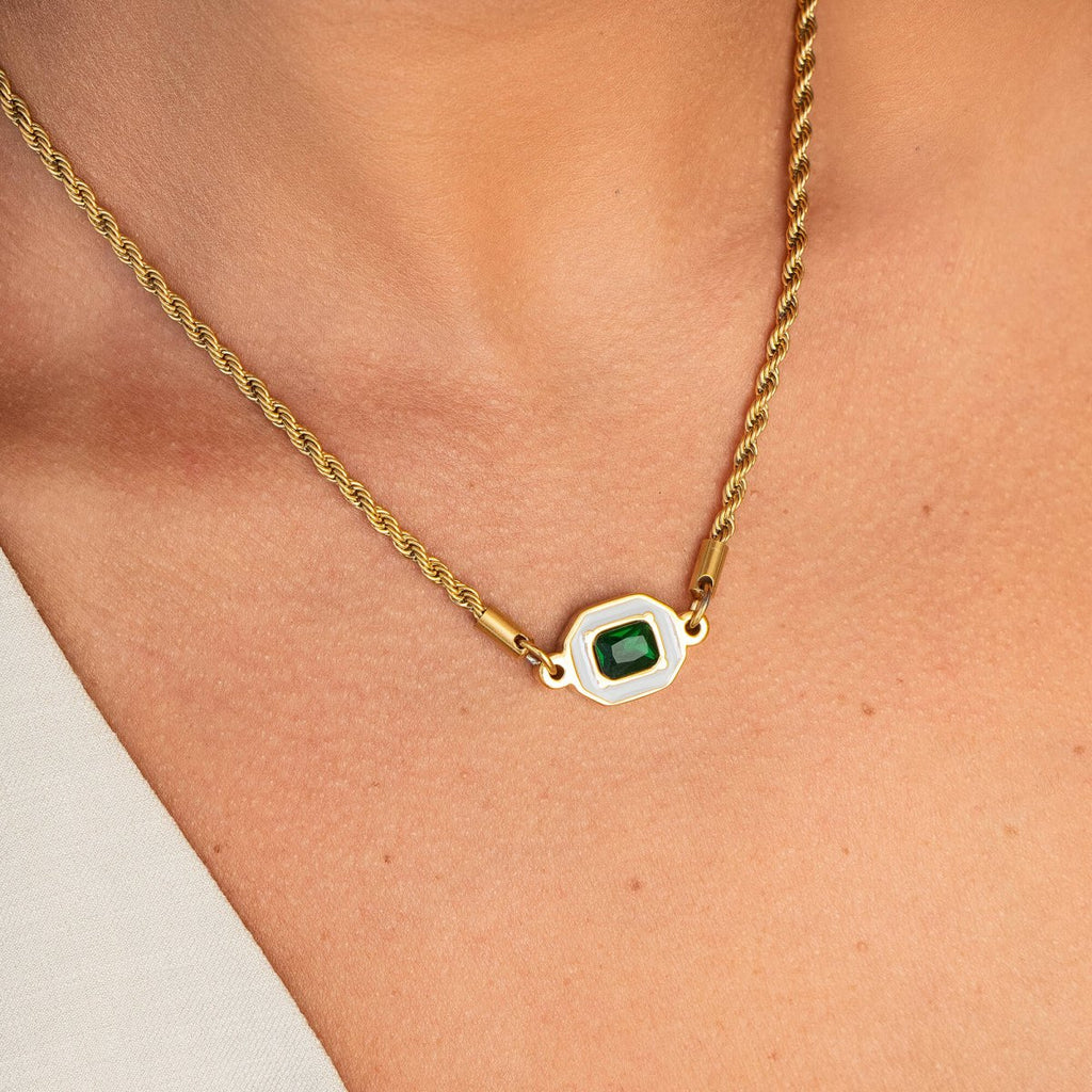Colar Estoril Esmeralda Banhado em Ouro 18K