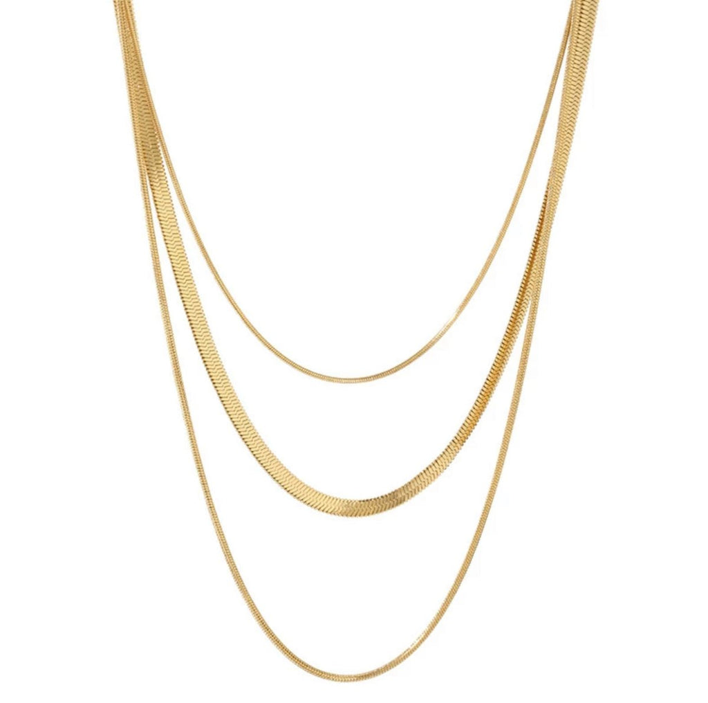 Colar Selene Trio Camadas Malha Banhado em Ouro 18K