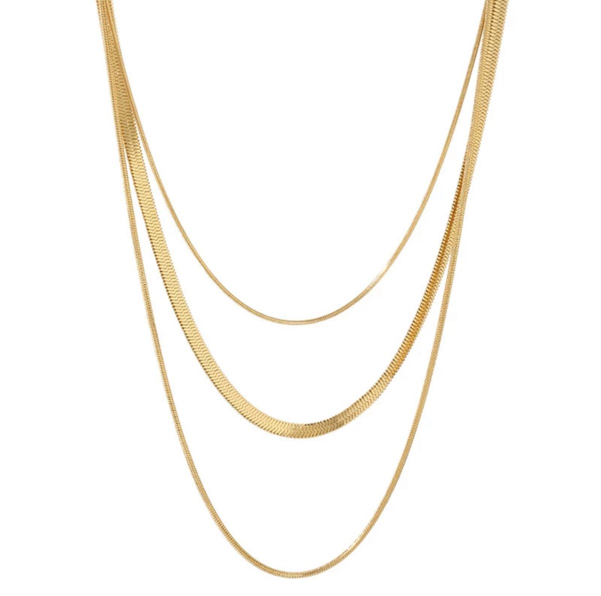 Colar Selene Trio Camadas Malha Banhado em Ouro 18K