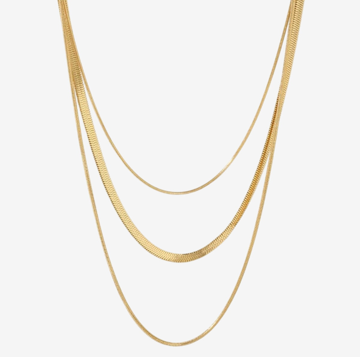Colar Selene Trio Camadas Malha Banhado em Ouro 18K