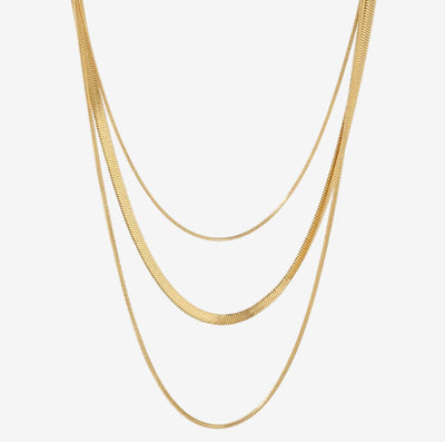 Colar Selene Trio Camadas Malha Banhado em Ouro 18K