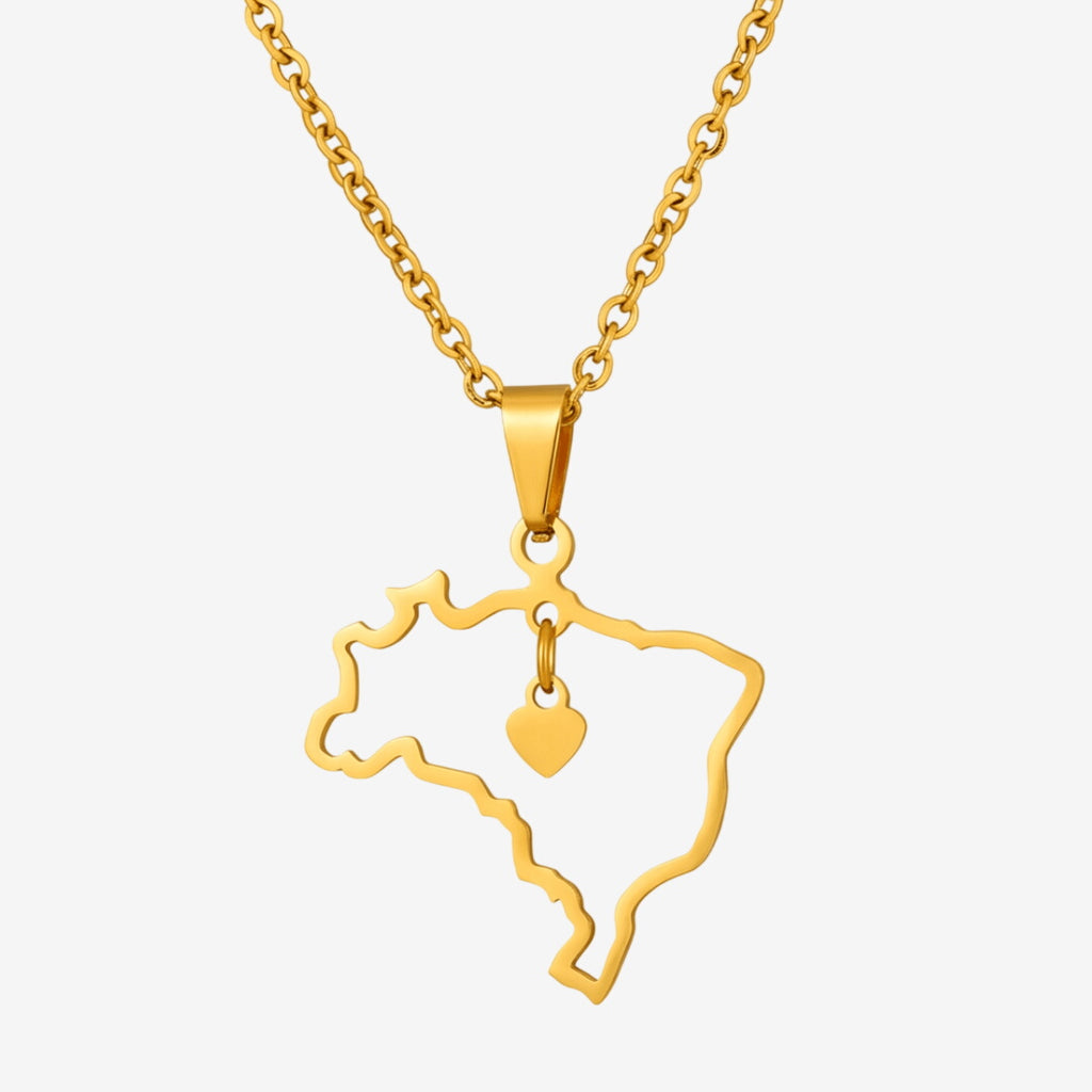 Colar Brasil Coração em Ouro 18K