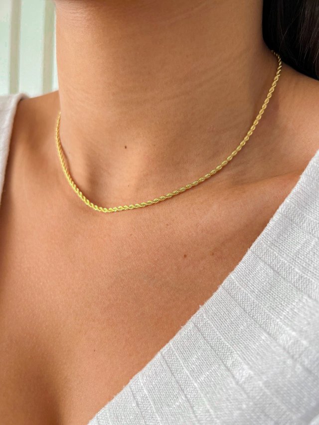 Colar Salvador Cordão Baiano Fino 2mm Banhado em Ouro 18k