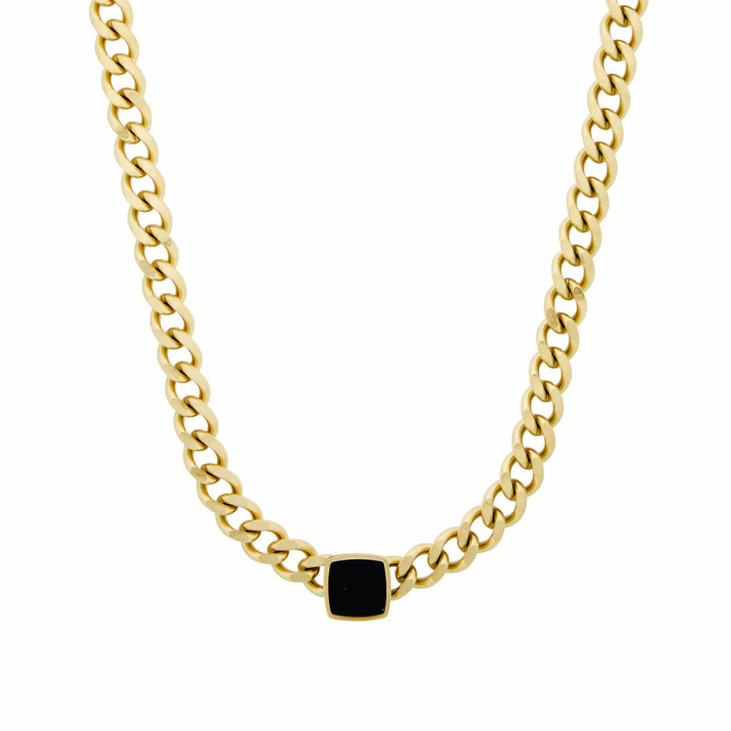 Colar Zanzibar Pedra Ônix Banhado em Ouro 18K