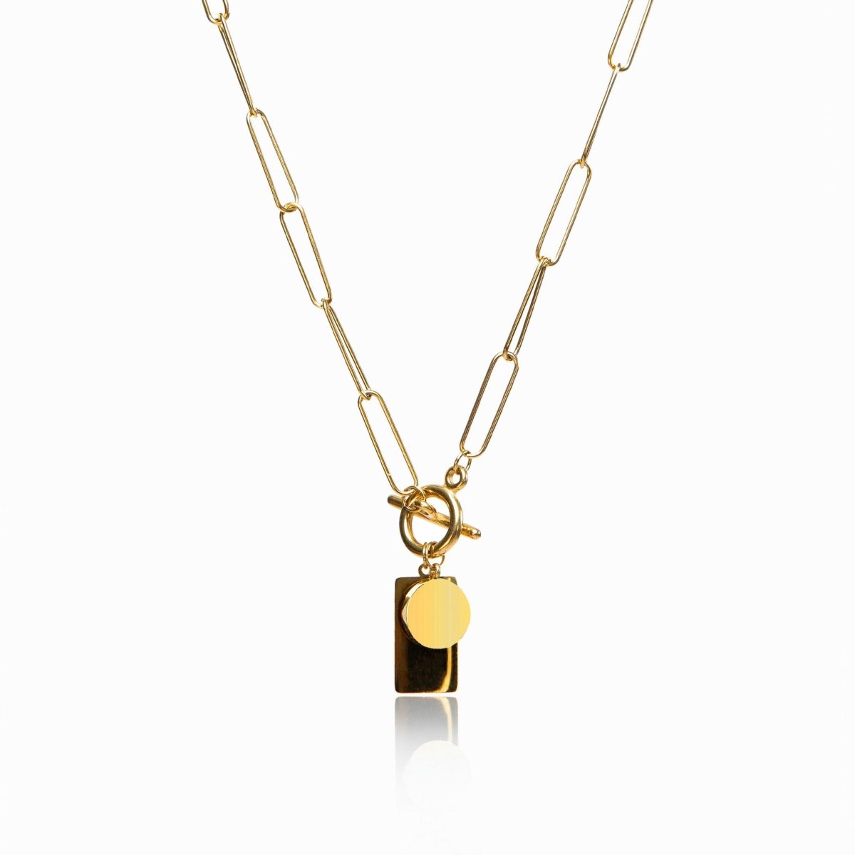 Colar Berlim Pingente Geométrico Liso Banhado em Ouro 18K