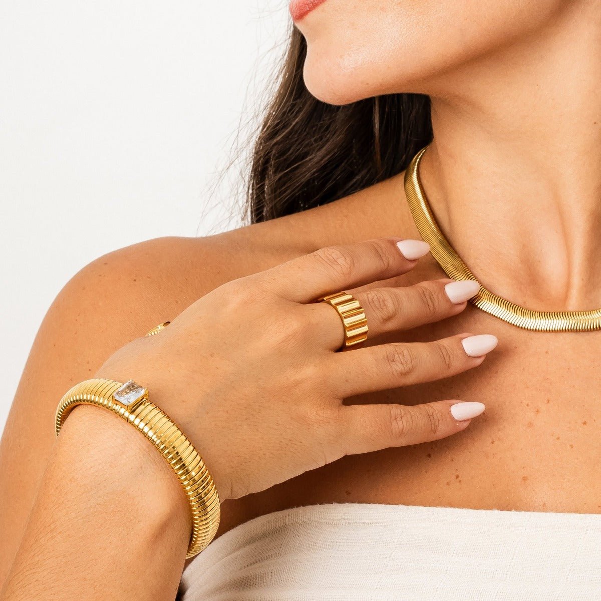 Colar Gaia Gargantilha Malha Banhado em Ouro 18k