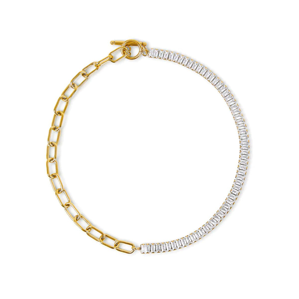Colar Rivoli Gargantilha Baguete Banhado em Ouro 18k