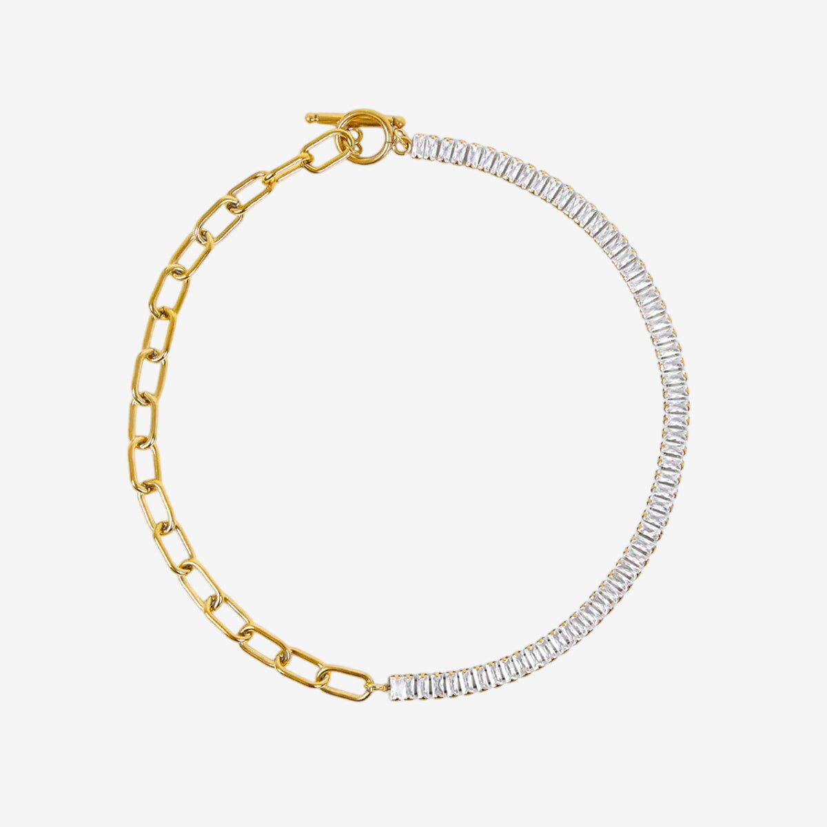 Colar Rivoli Gargantilha Baguete Banhado em Ouro 18k