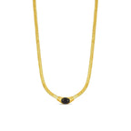 Colar Malha Pedra Ônix Banhado em Ouro 18K
