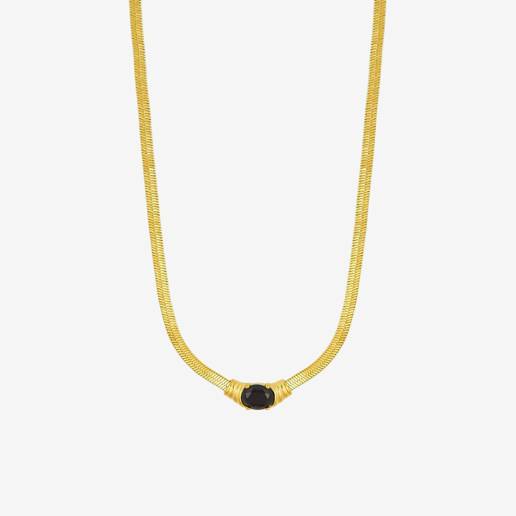 Colar Marrakech Malha Pedra Ônix Banhado em Ouro 18K