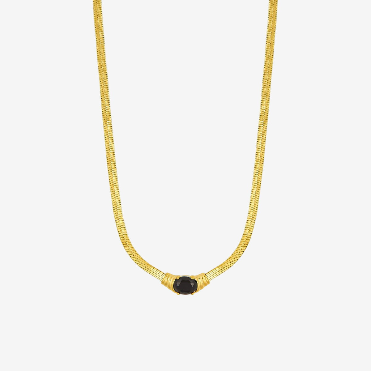 Colar Marrakech Malha Pedra Ônix Banhado em Ouro 18K