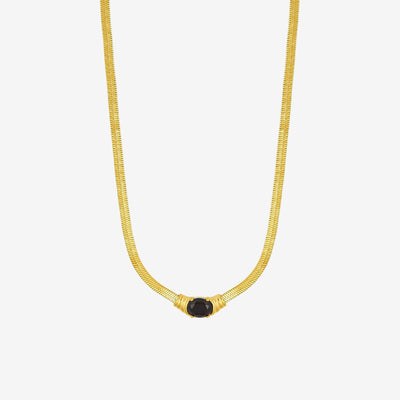 Colar Marrakech Malha Pedra Ônix Banhado em Ouro 18K