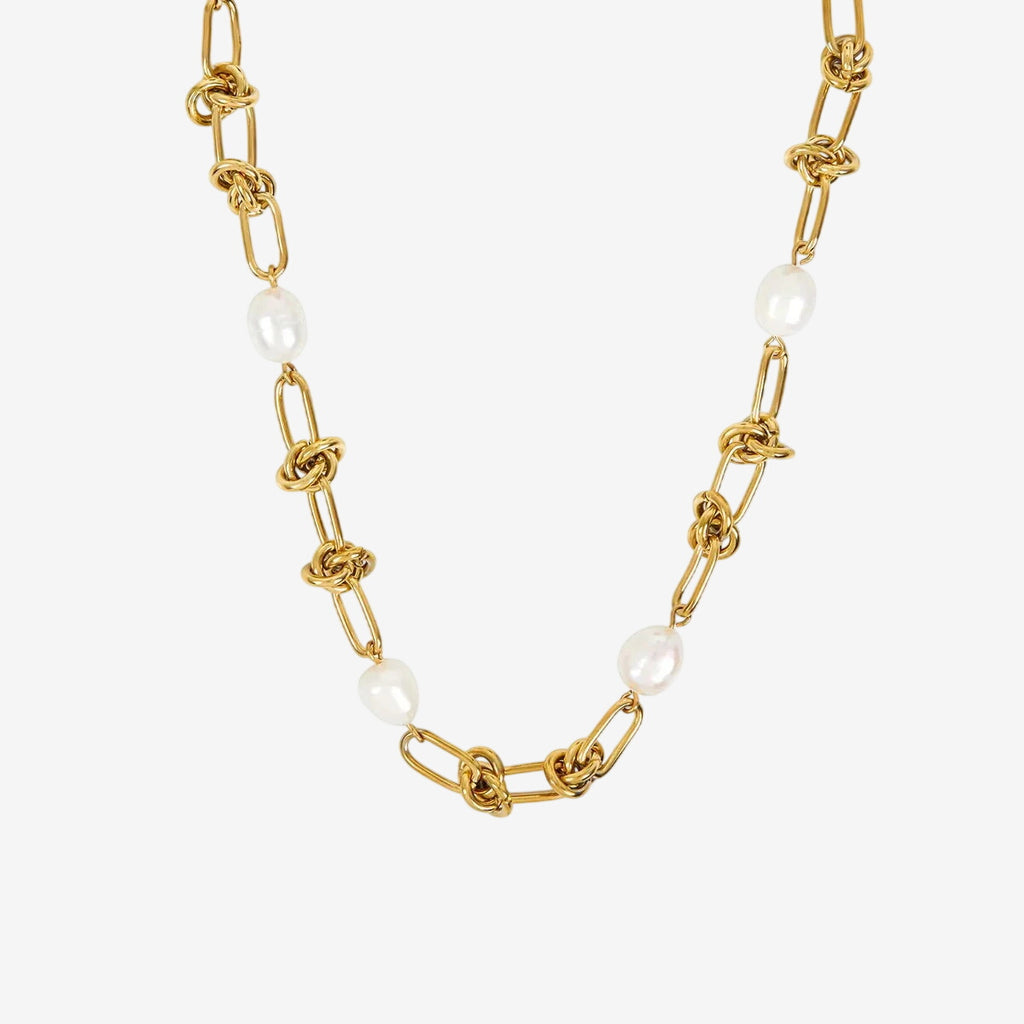 Colar Capri Nó e Pérolas Banhado em Ouro 18k