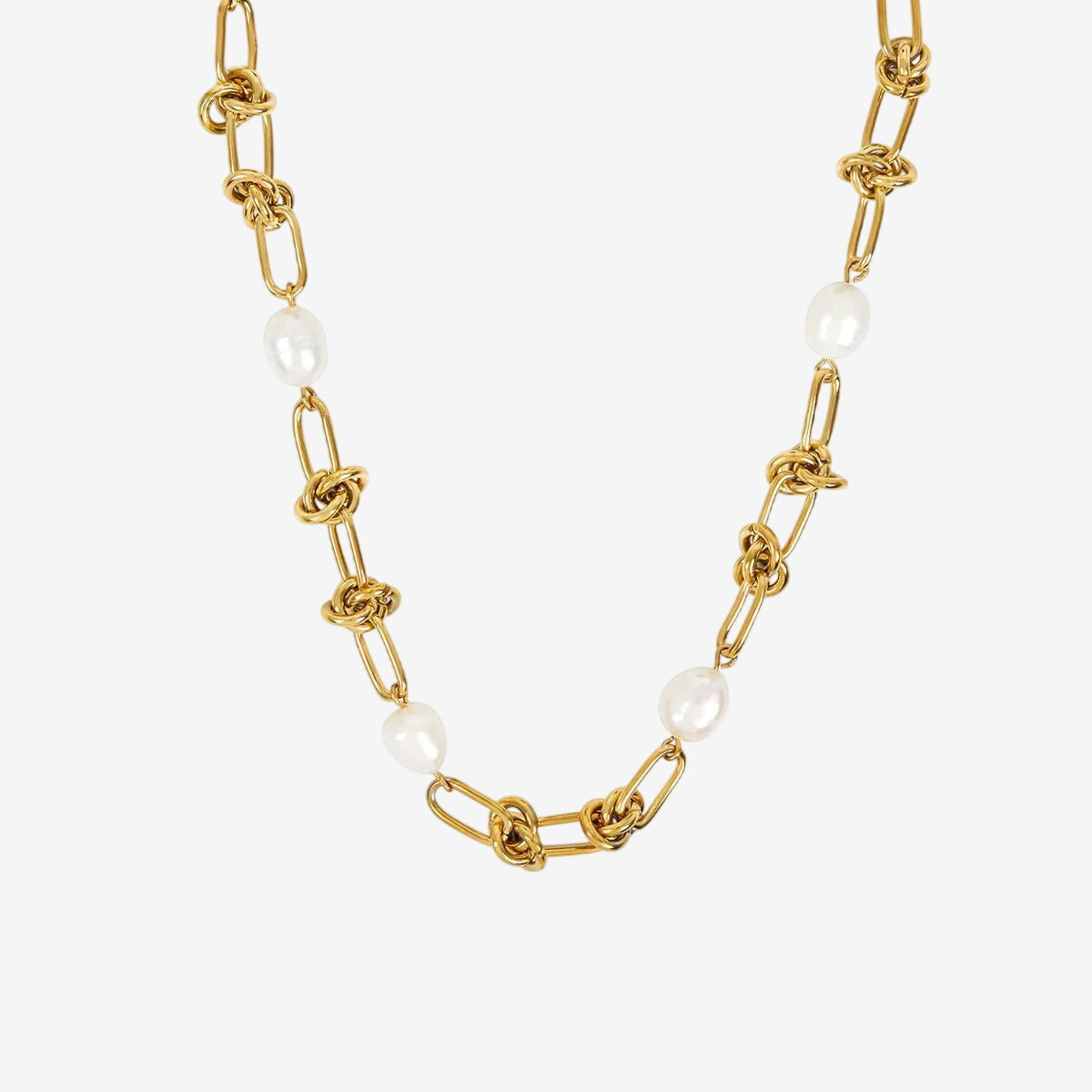 Colar Capri Nó e Pérolas Banhado em Ouro 18k