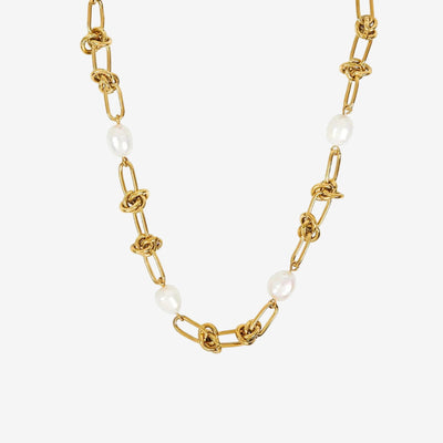 Colar Capri Nó e Pérolas Banhado em Ouro 18k