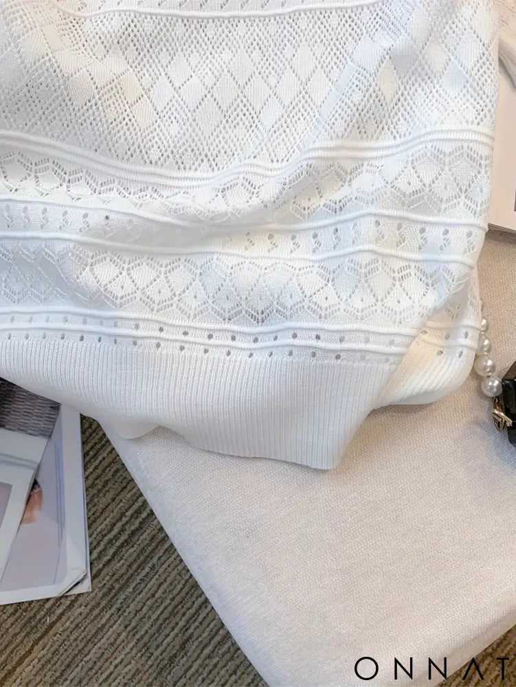 2024 New Summer Thin Hollow Out Crew Neck Pullover Sweater Versatile Short Sleeve Knitted Top For Spring & Women’s