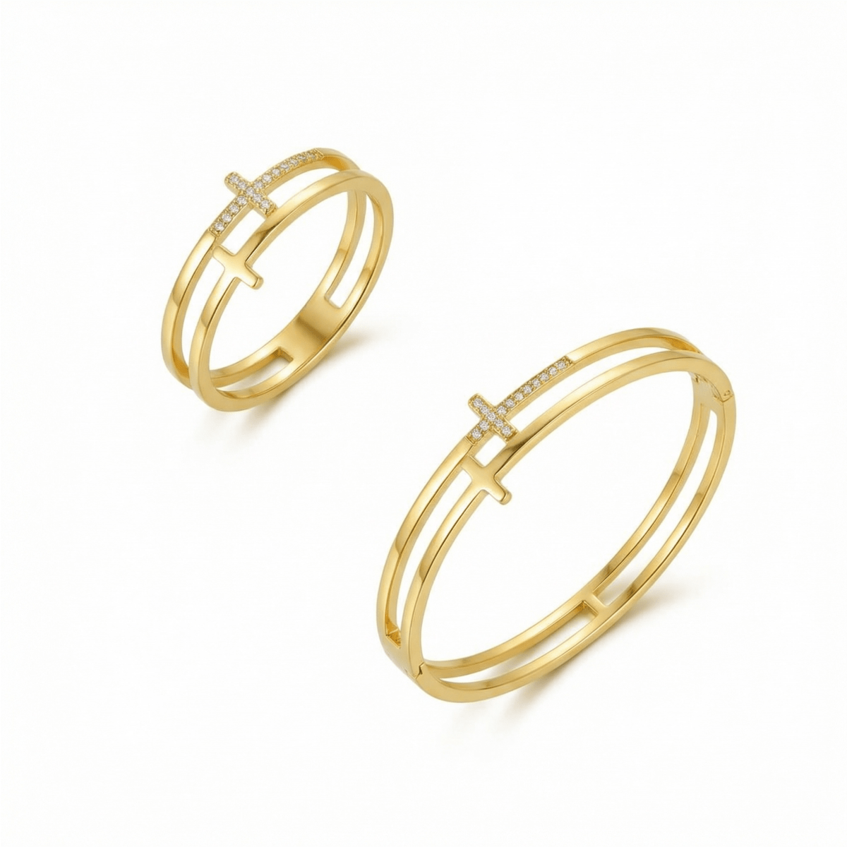 Conjunto Cruz Banhado em Ouro 18K