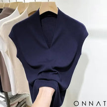 V-neck Sleeveless Women’s T-shirt Women Knitted Versatile Slim Fit Women Tops 2024 Fashion Oversized Simple Slim