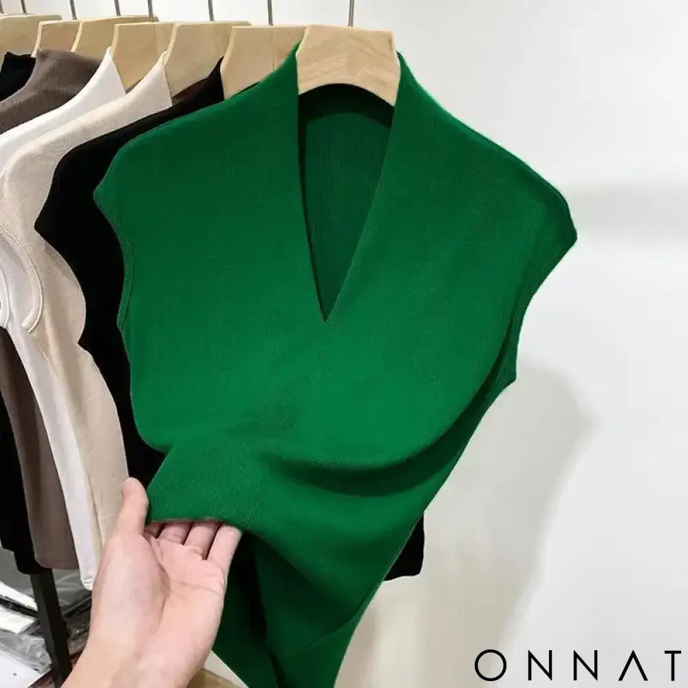 V-neck Sleeveless Women’s T-shirt Women Knitted Versatile Slim Fit Women Tops 2024 Fashion Oversized Simple Slim