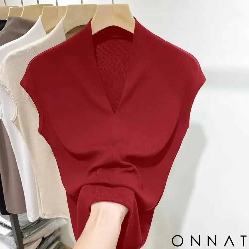 V-neck Sleeveless Women’s T-shirt Women Knitted Versatile Slim Fit Women Tops 2024 Fashion Oversized Simple Slim