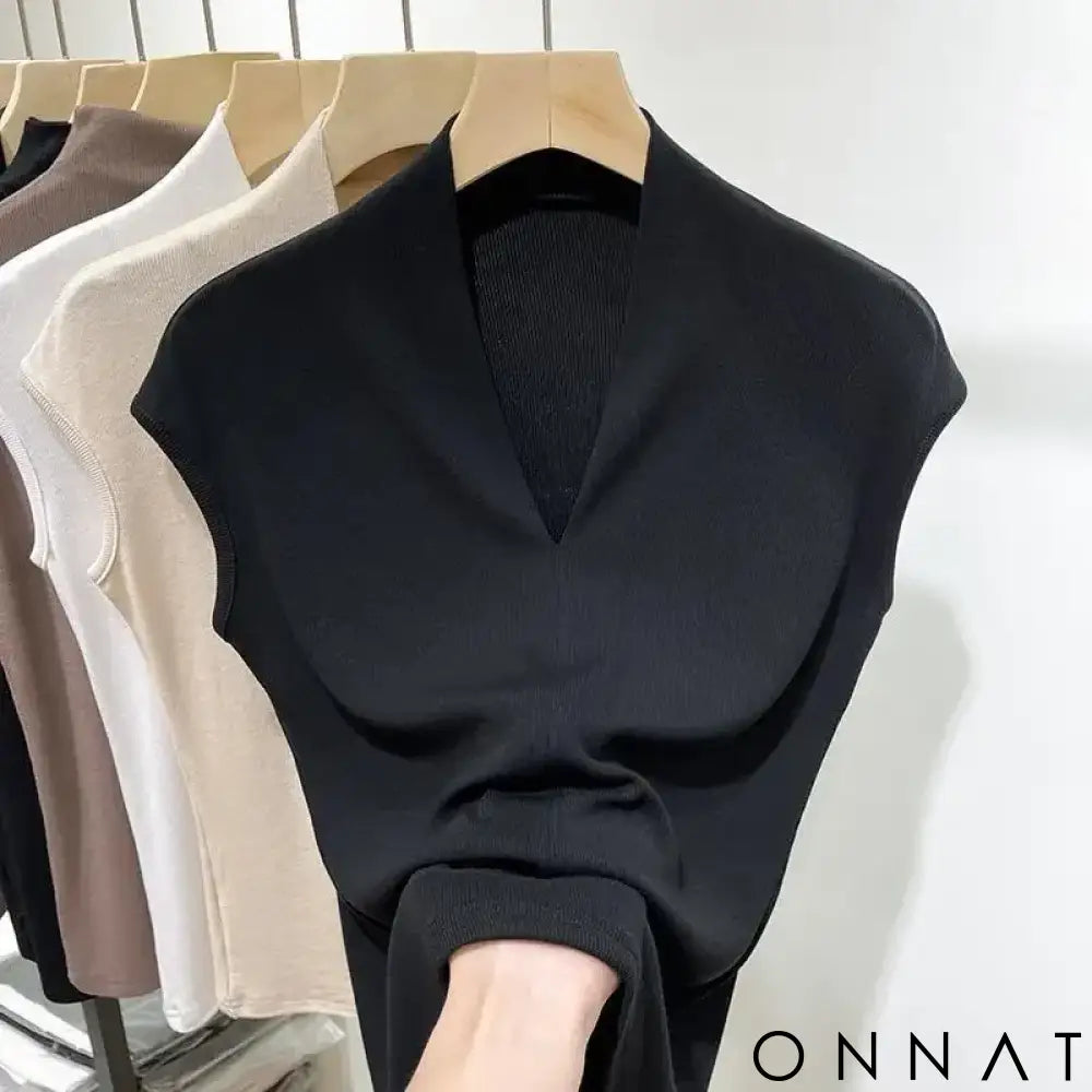 V-neck Sleeveless Women’s T-shirt Women Knitted Versatile Slim Fit Women Tops 2024 Fashion Oversized Simple Slim