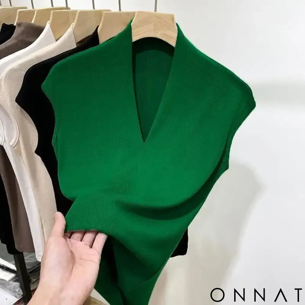 V-neck Sleeveless Women’s T-shirt Women Knitted Versatile Slim Fit Women Tops 2024 Fashion Oversized Simple Slim