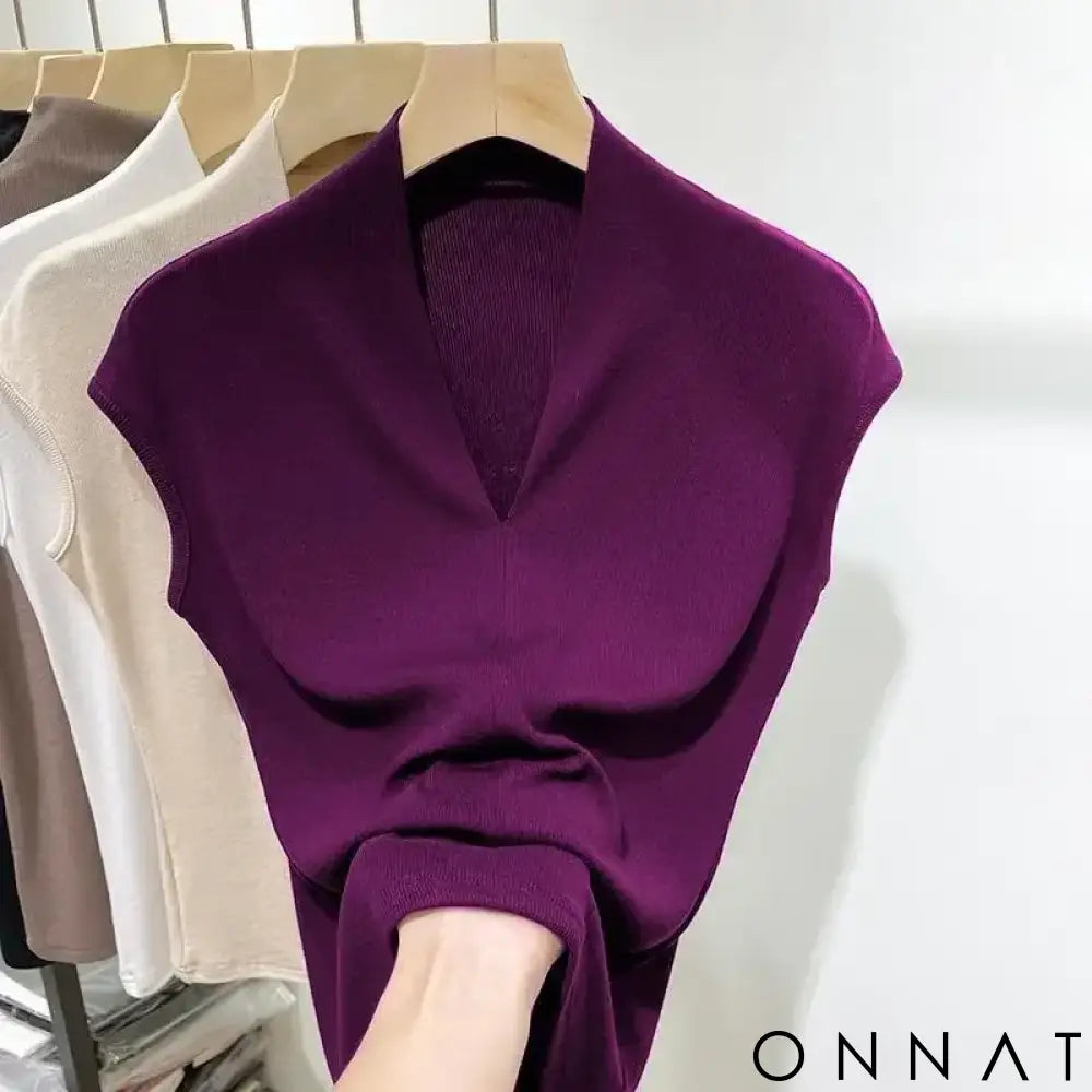 V-neck Sleeveless Women’s T-shirt Women Knitted Versatile Slim Fit Women Tops 2024 Fashion Oversized Simple Slim