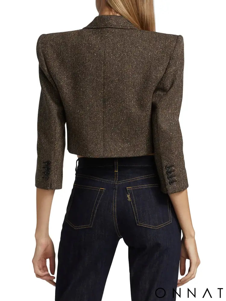 Cropped Couture Herringbone Blazer