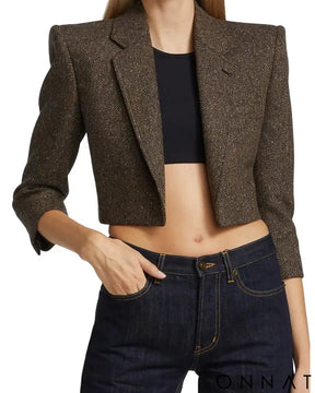 Cropped Couture Herringbone Blazer
